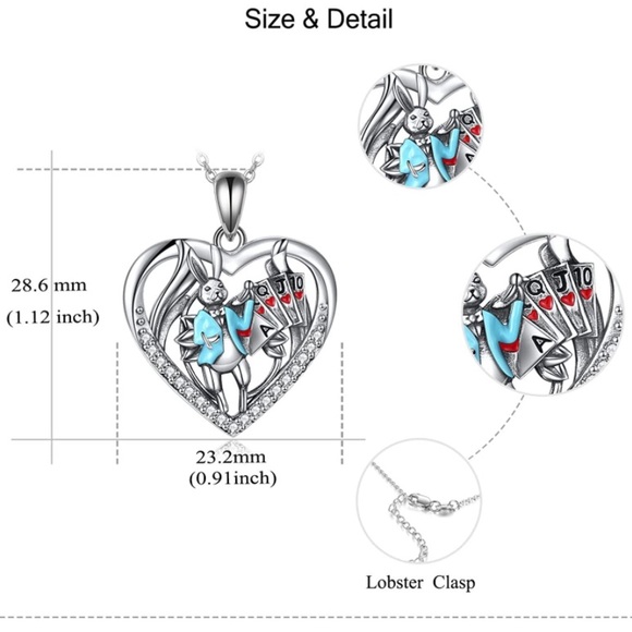 Alice in Wonderland Rabbit Diamond Necklace Queen of Hearts Boutique - Picture 6 of 6
